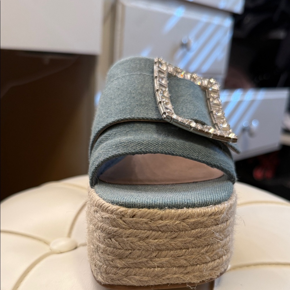 Steve Madden Blue Platform Sandals with Crystal Buckle